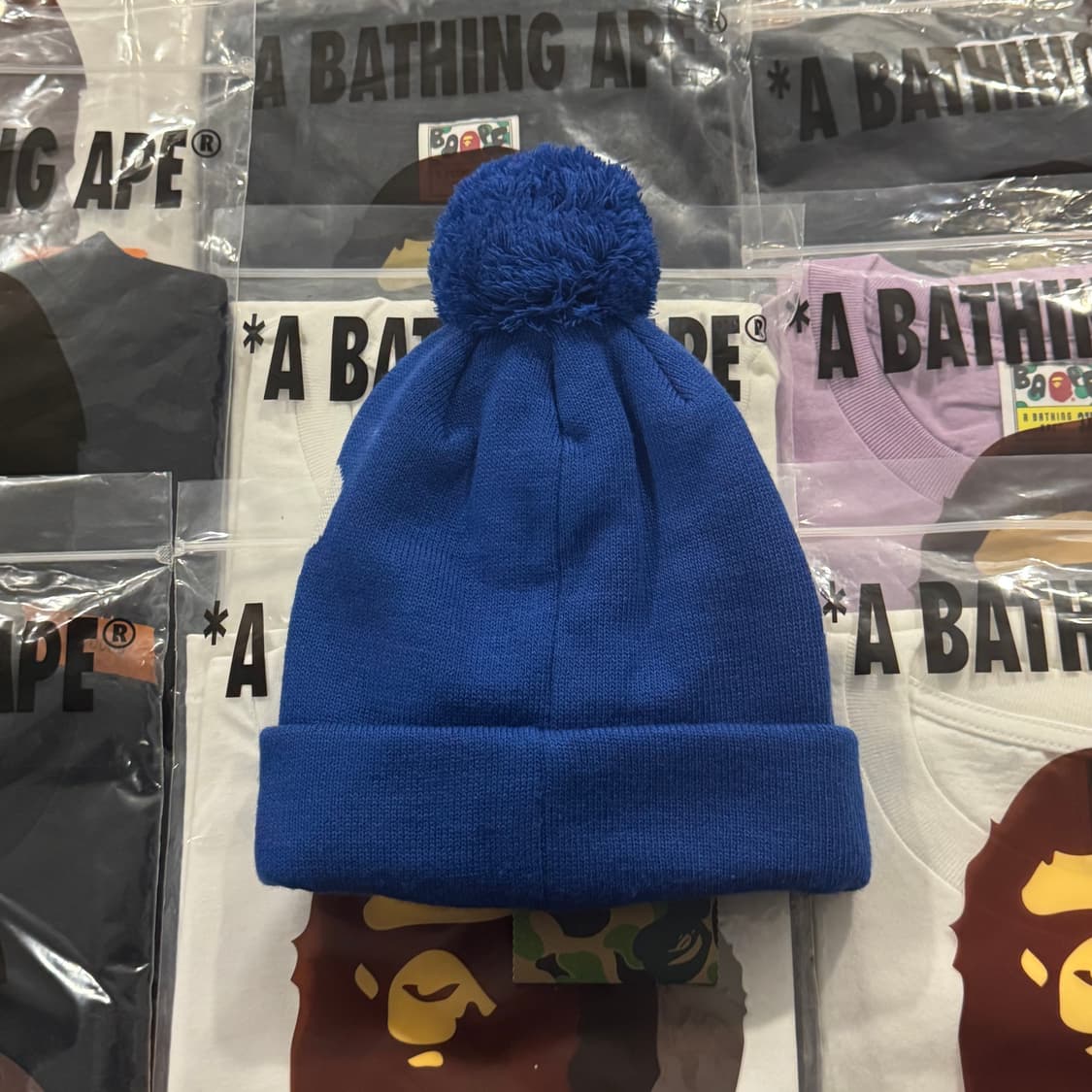 베이프 폼폼 니트 캡 비니 블루 상품이미지2