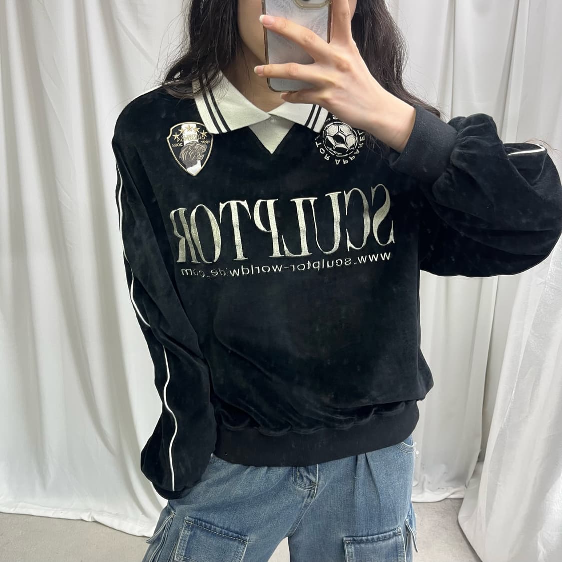 SCULPTOR black velour soccer jersey 상품이미지3