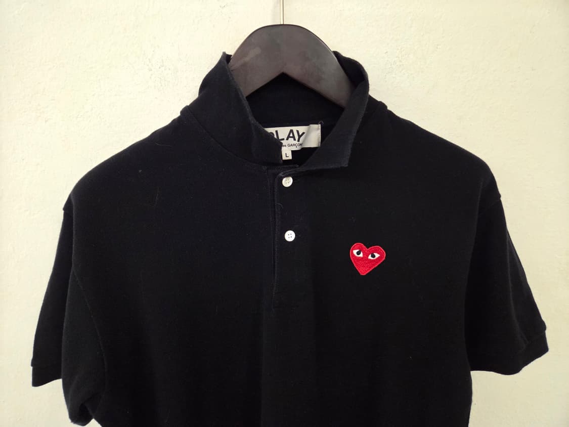 꼼데가르송 블랙 하트 로고 반팔 카라티 L 상품이미지2