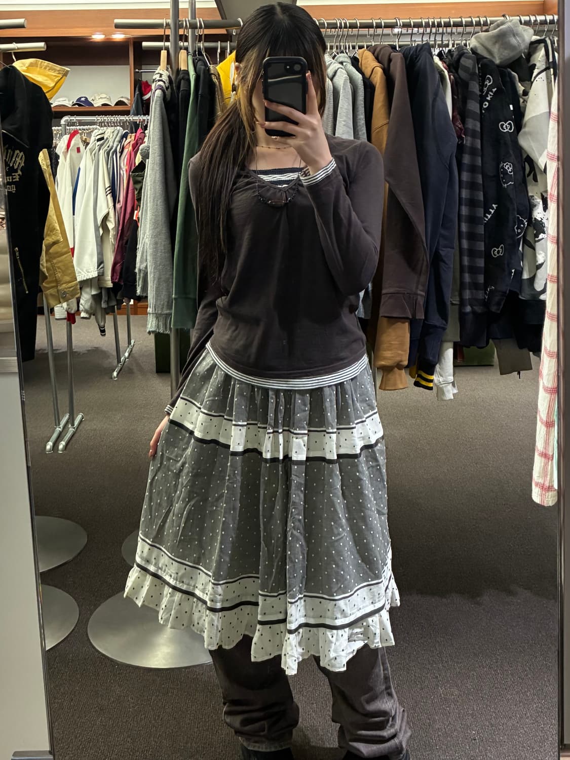 M)Japanese vintagen 여성 브라운 레이어드 롱슬리브 상품이미지7