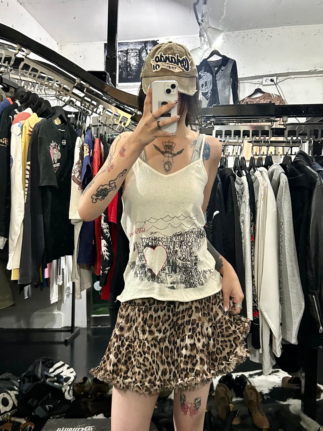 빈티지 y2k 프린팅 포인트 x자 스트랩 나시 상품이미지5