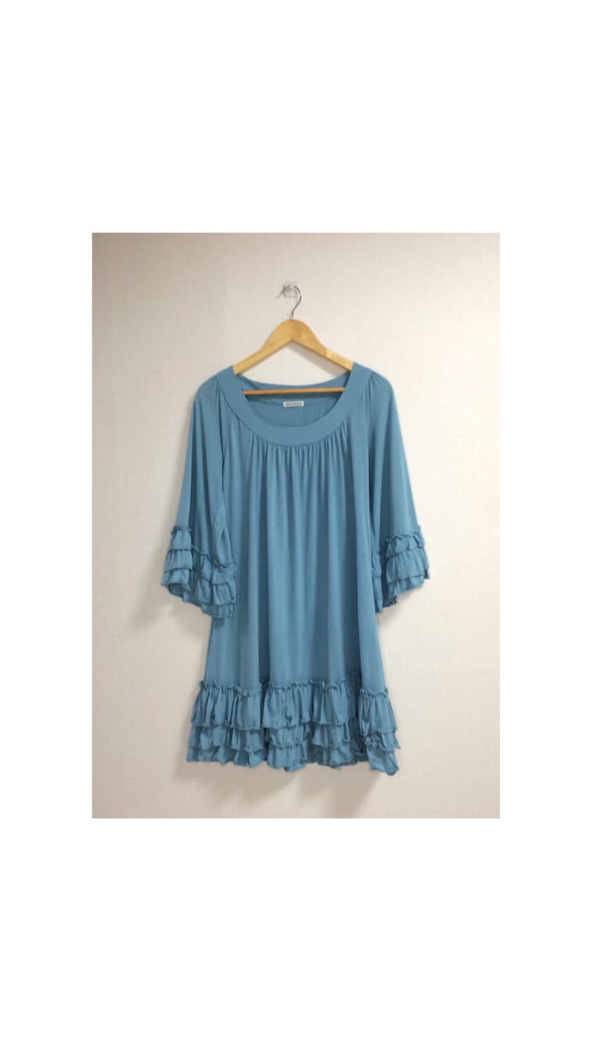 빈티지 블루 겹프릴 셔링 원피스 튜닉 상품이미지1