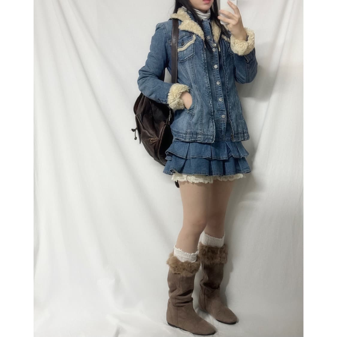 얼진 퍼 트리밍 데님 집업 자켓 상품이미지1