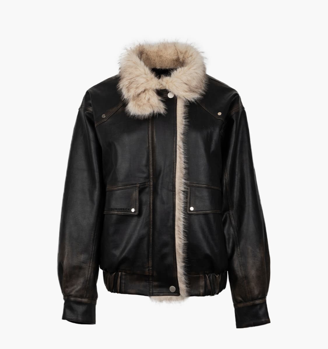 러프넥 워싱 레더 무스탕 자켓 [브라운] 상품이미지3