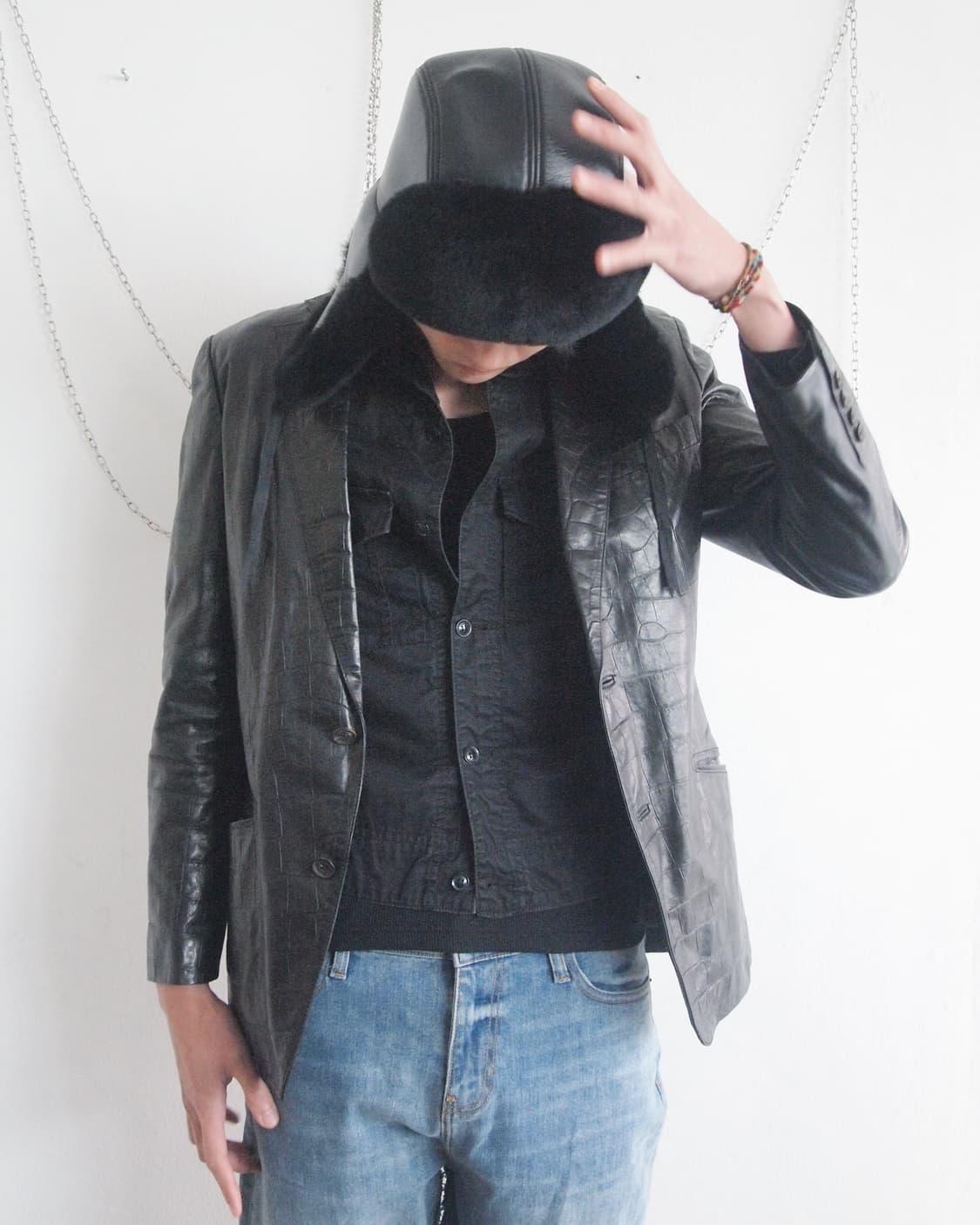 90’s men’s tenoras 크로코 레더 블레이져 상품이미지3