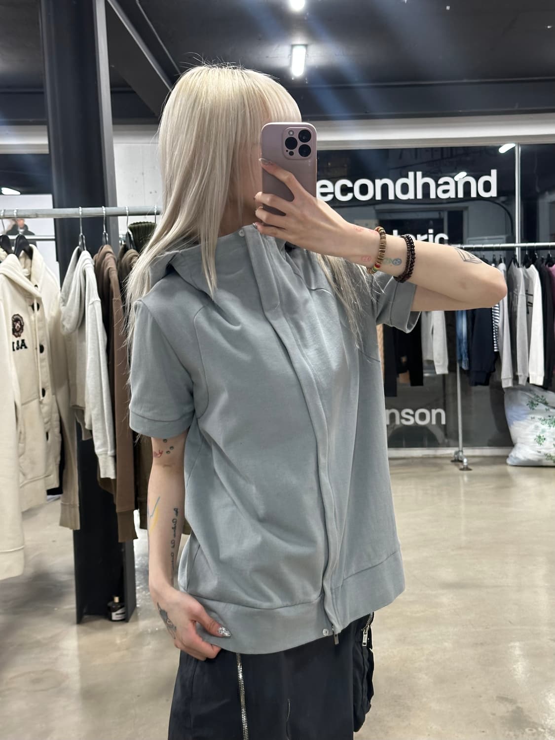 질샌더 인디블루 후드 반팔 집업  상품이미지2