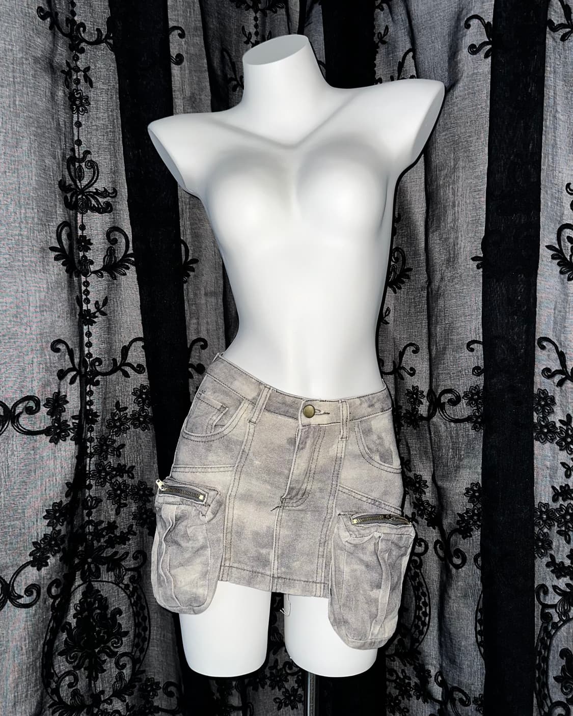 grey washed cargo mini skirt 상품이미지1