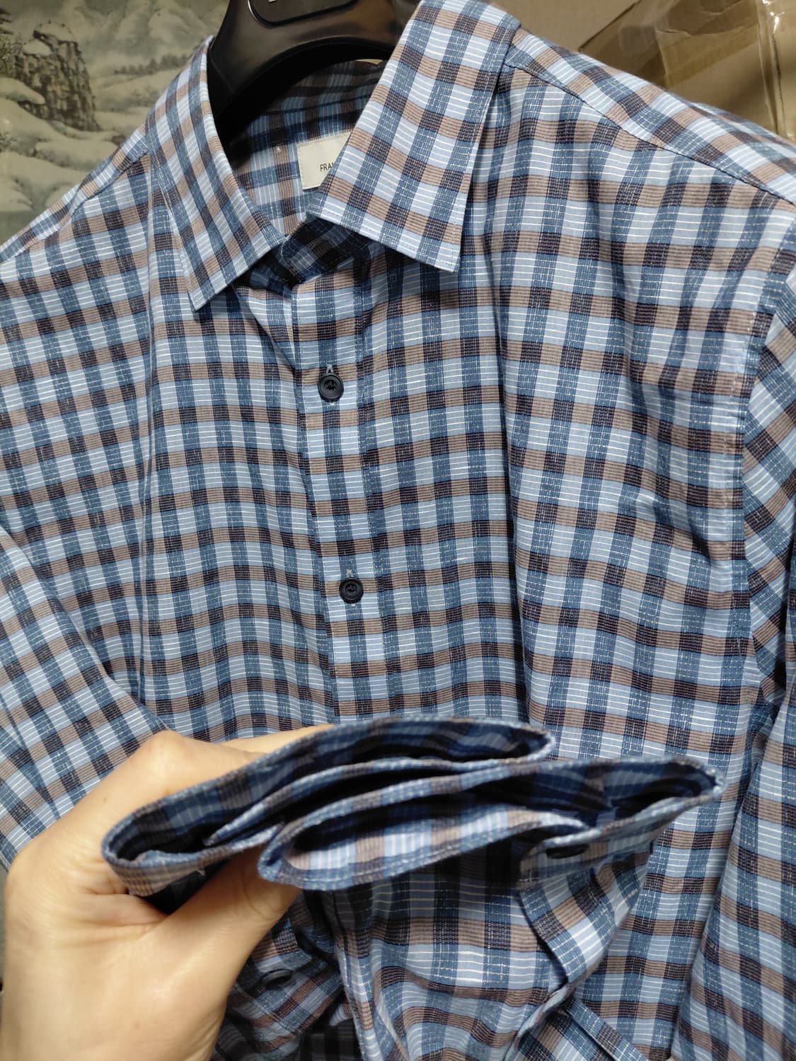 [프랑코페라로]여름용 면,마 혼방 체크셔츠 105사이즈 상품이미지10