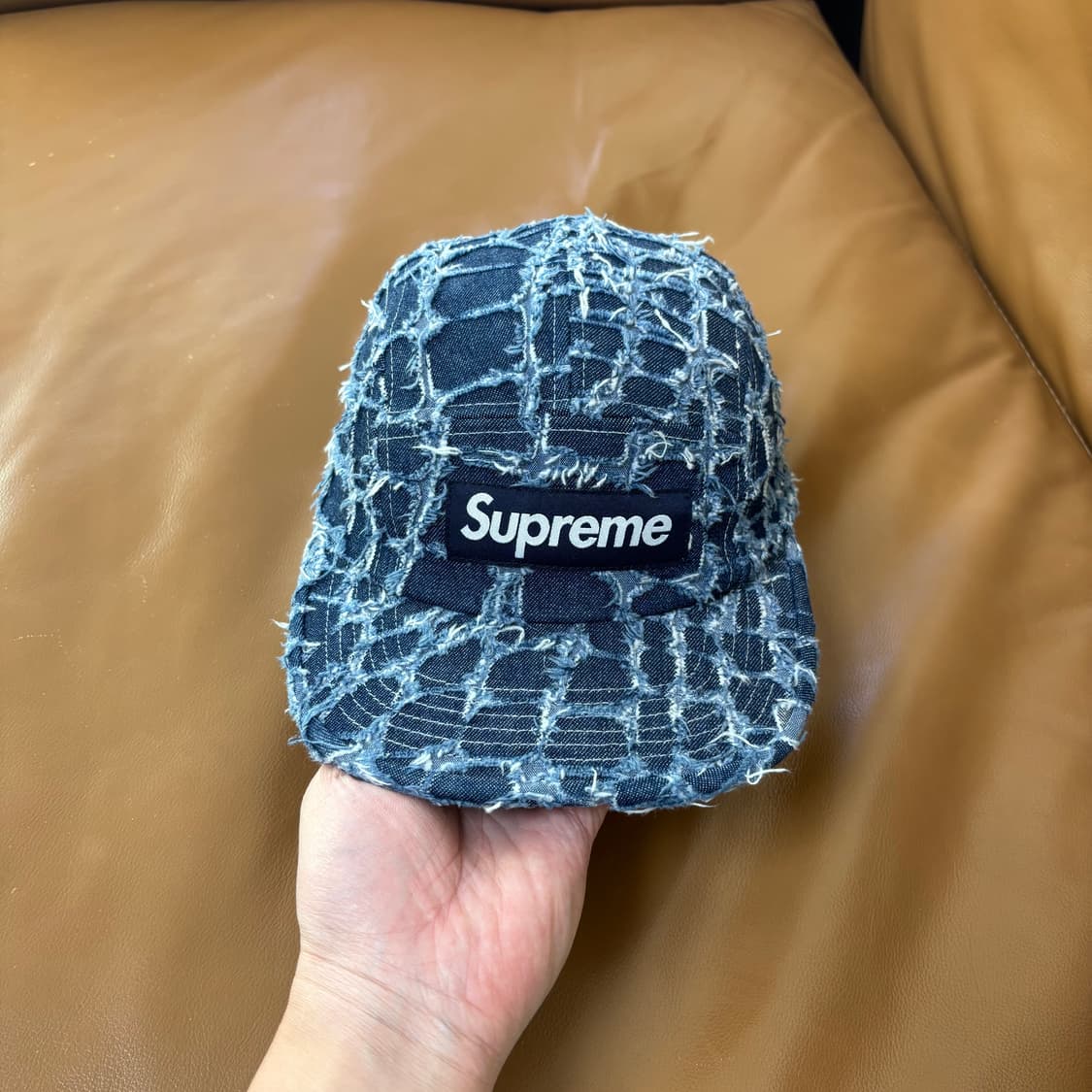 슈프림 캠프캡 모자 박스로고 프레이드 크록 데님 상품이미지2