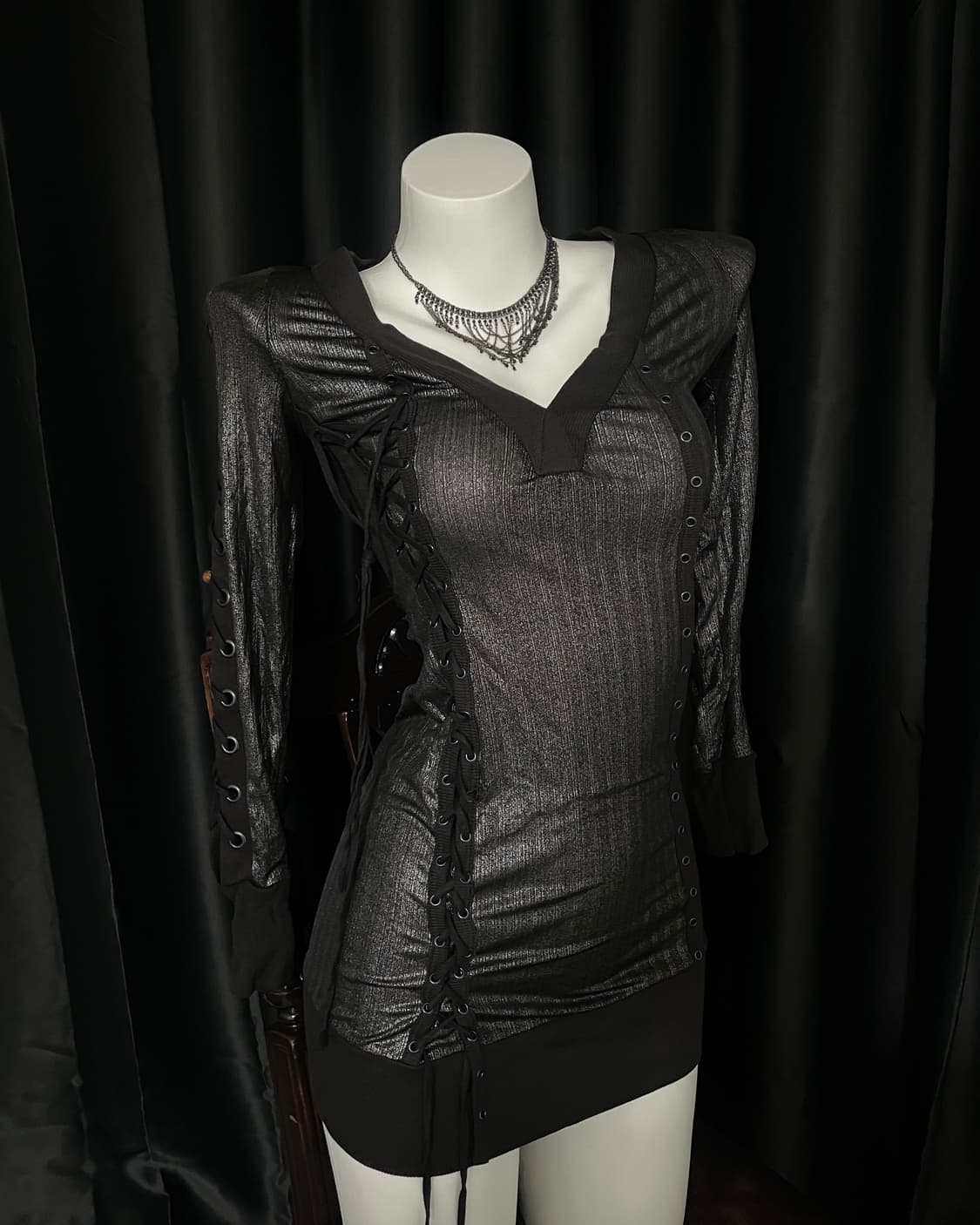 Salvage Lace-up Sheer Mini Dress 상품이미지2