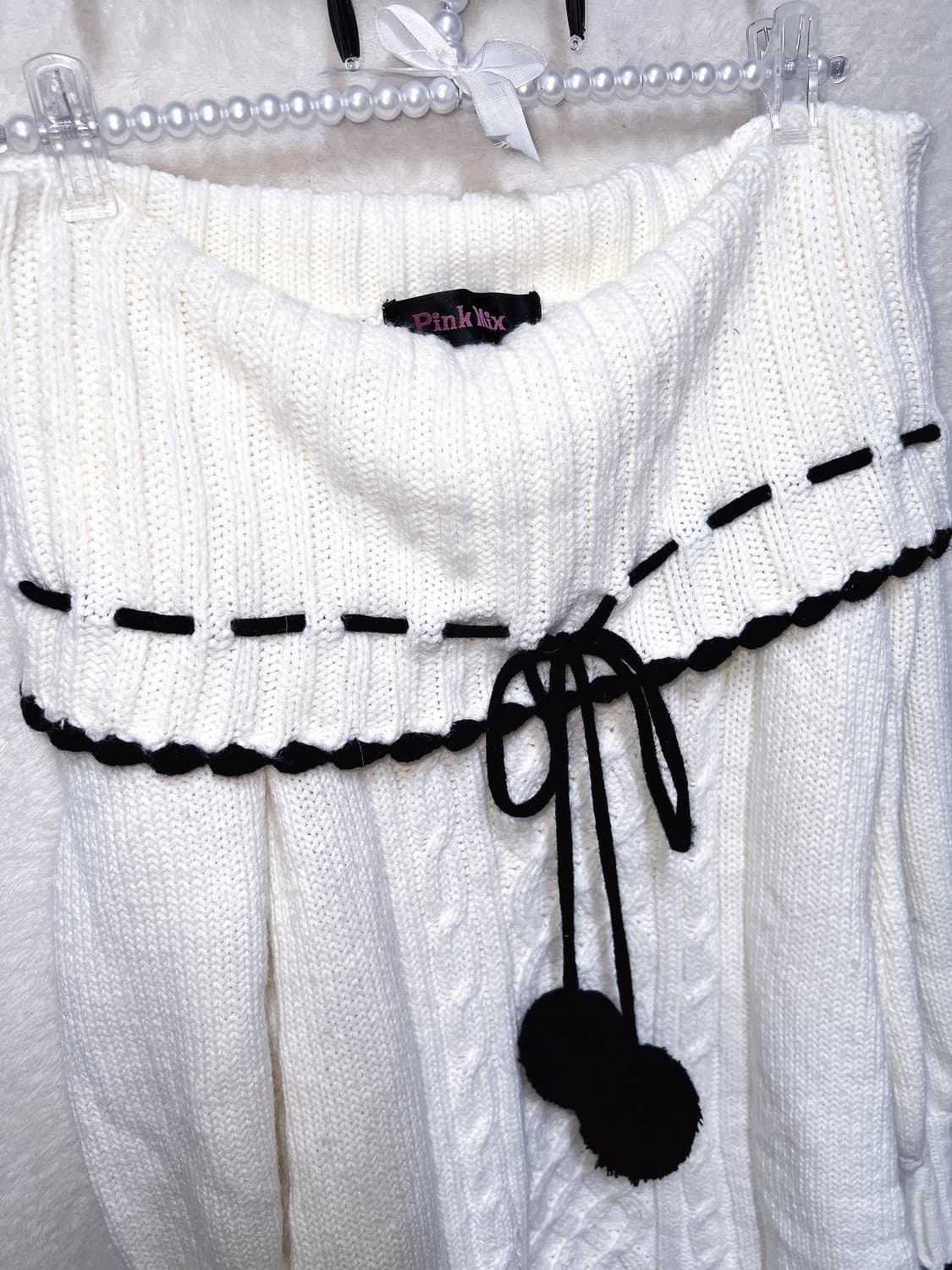 핑크믹스 로맨틱갸루 로걀 히메 화이트 니트 폼폼 오프숄더원피스 달천 핀터 상품이미지8