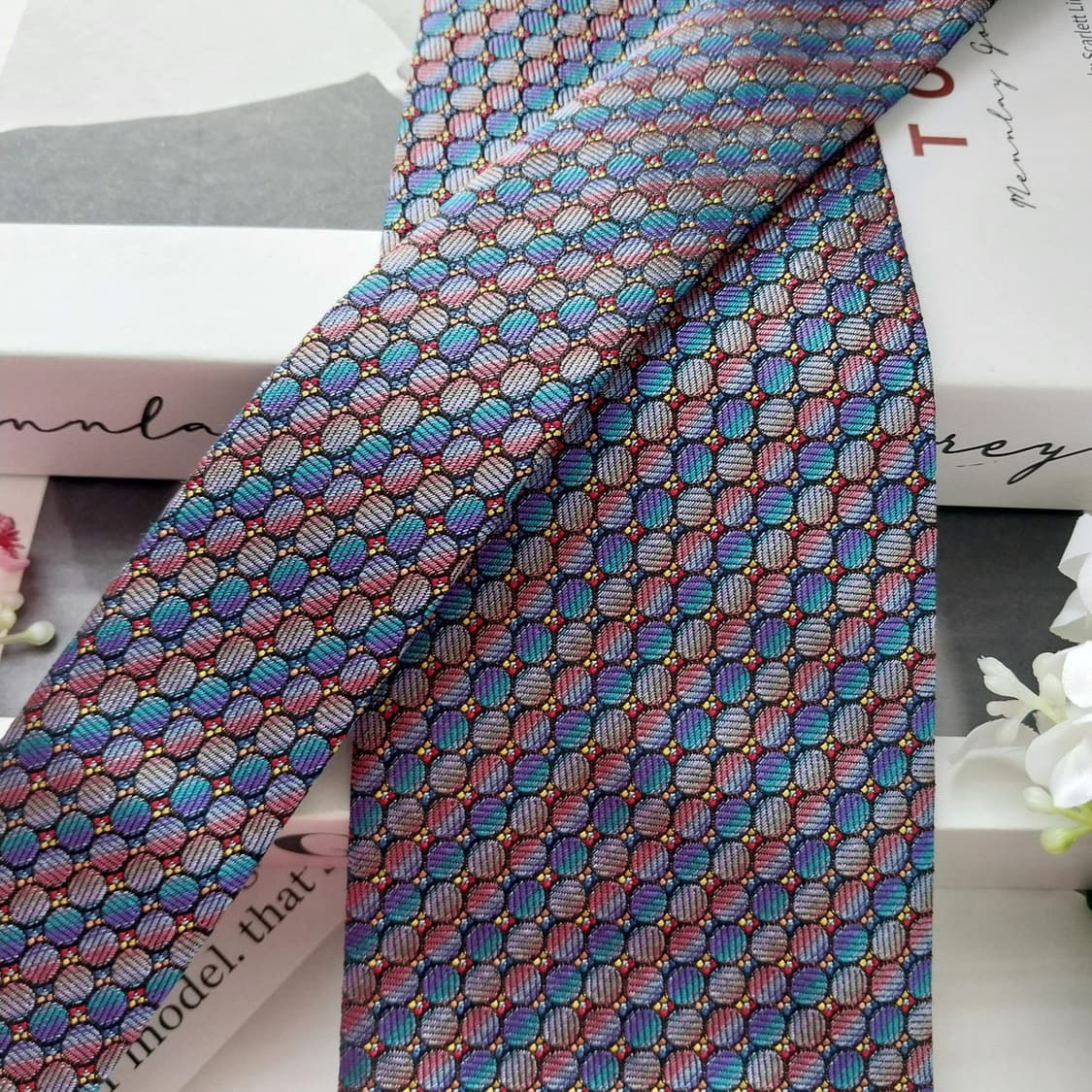 미쏘니 실크 블루 멀티 패턴 넥타이 9.6cm A등급 K2123
 상품이미지4