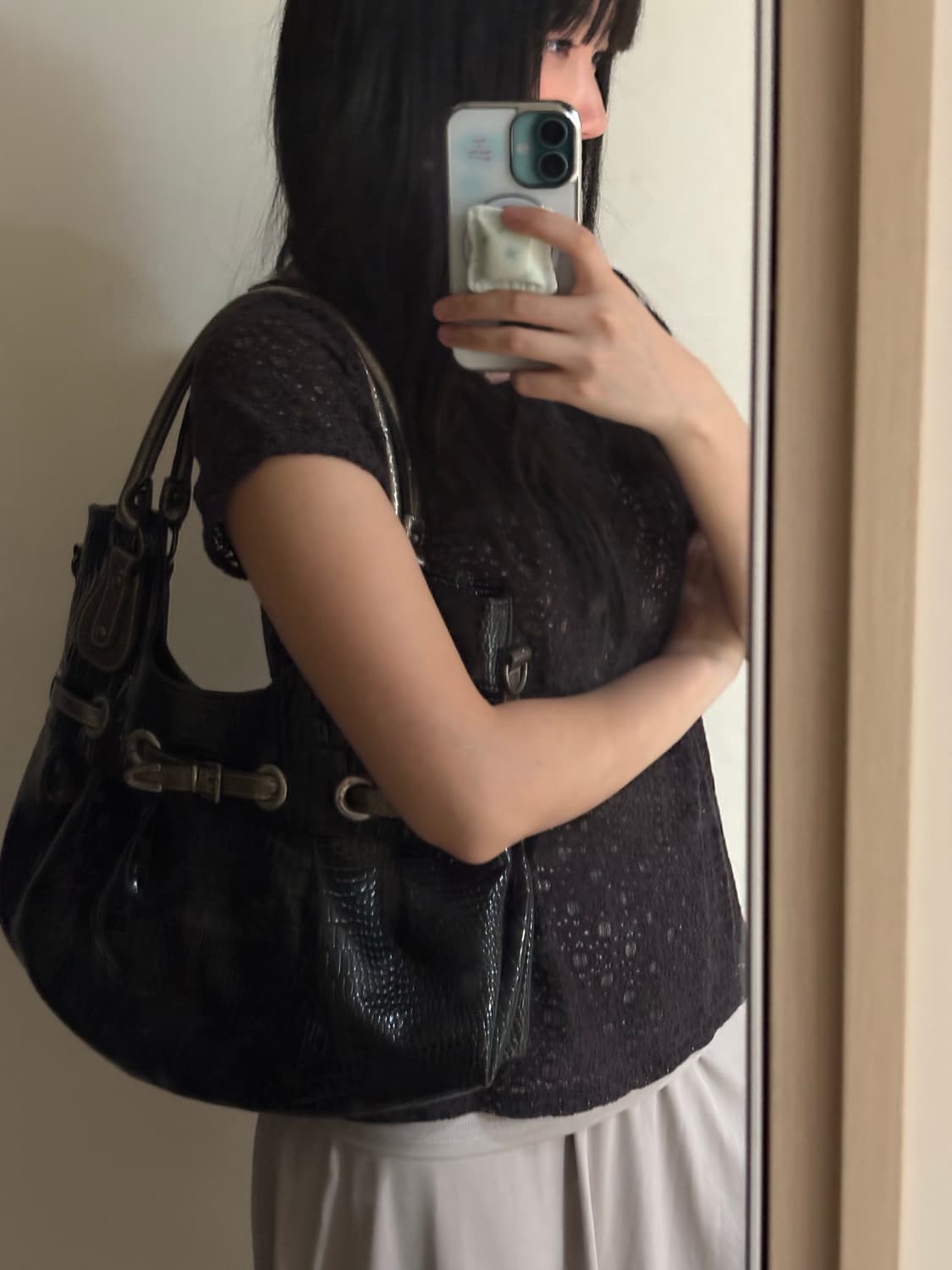 빈티지 에나멜 가죽 숄더백 히메갸루 고스펑크 고딕 상품이미지5