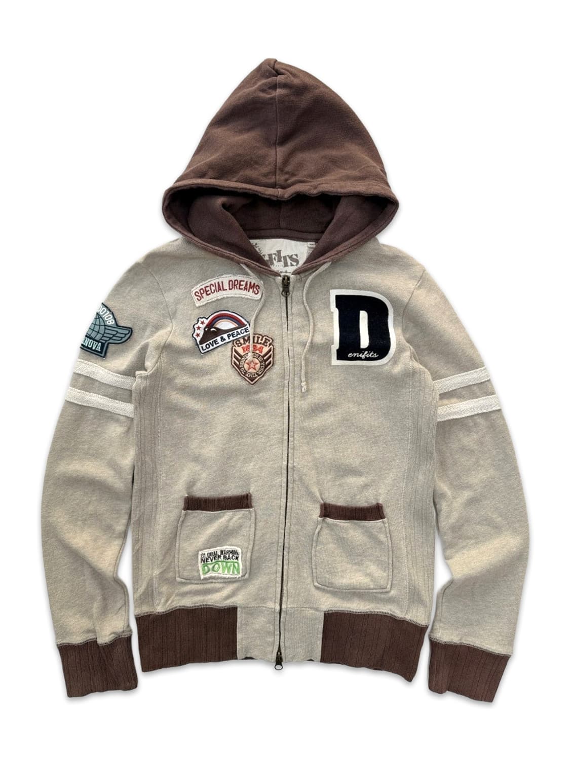 빈티지 denifits 베이지 브라운 패치 집업 후드 상품이미지2