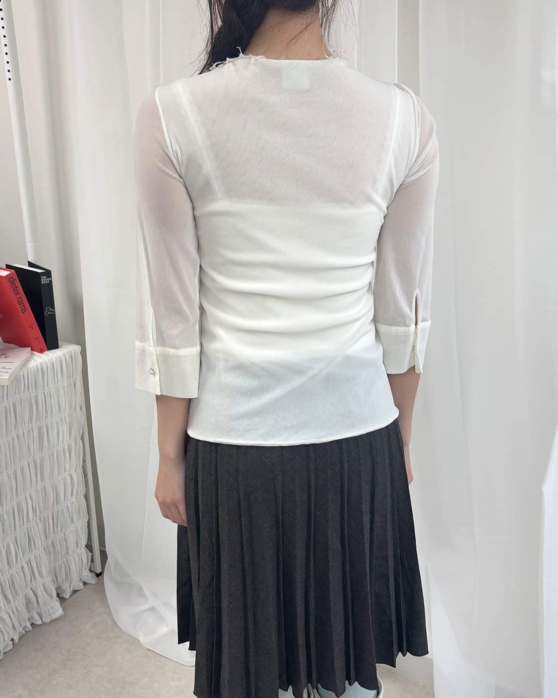 PAOLA FRANI 크리미 셔링 후크 시스루 7부 가디건 상품이미지3