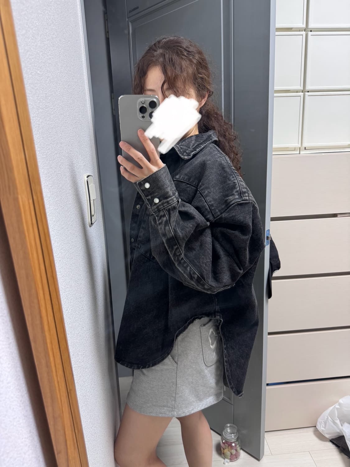 흑청 박스 스냅단추 데님자켓(남여공용) 상품이미지1
