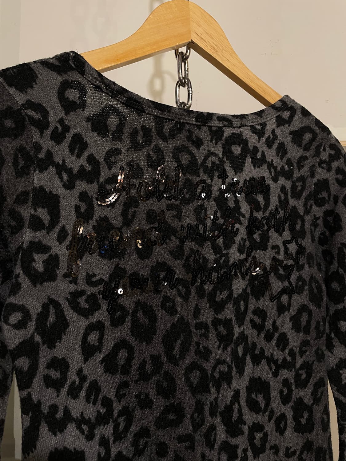 해골 스터드 레오파드 패턴 플레어 그레이 롱슬리브 갸루 펑크 상품이미지6