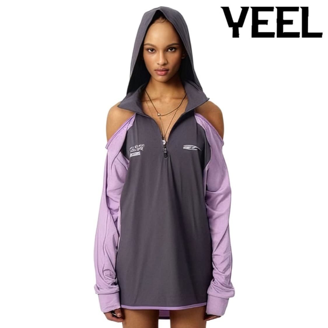 [LEEY YEEL](새상품)스포티 오픈 숄더 후디드 그레이 M19818 상품이미지1