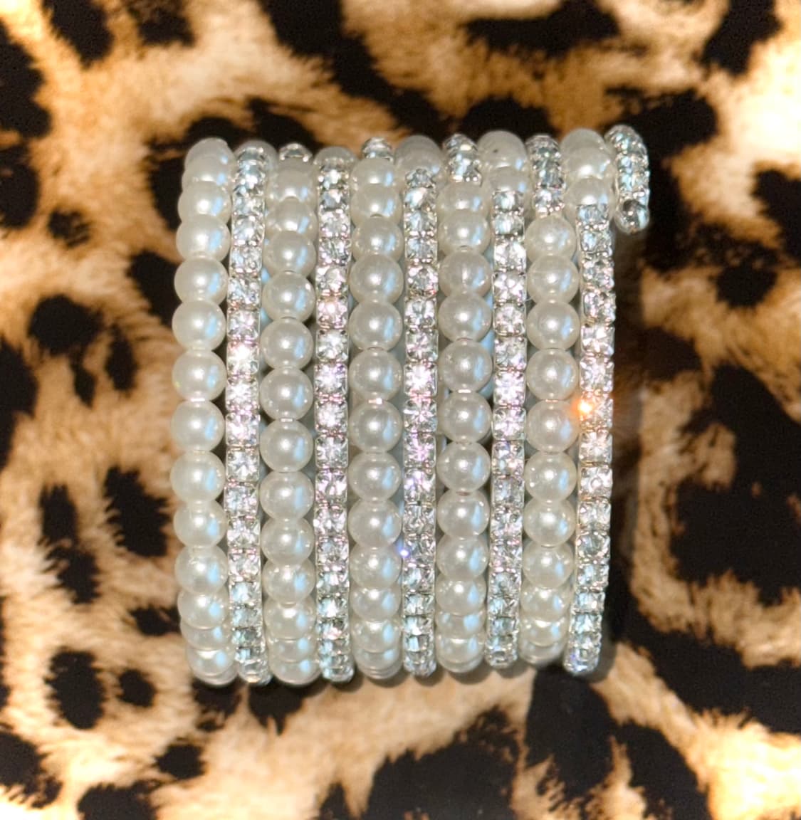 시부야 갸루 진주 큐빅 뱅글 팔찌 상품이미지2