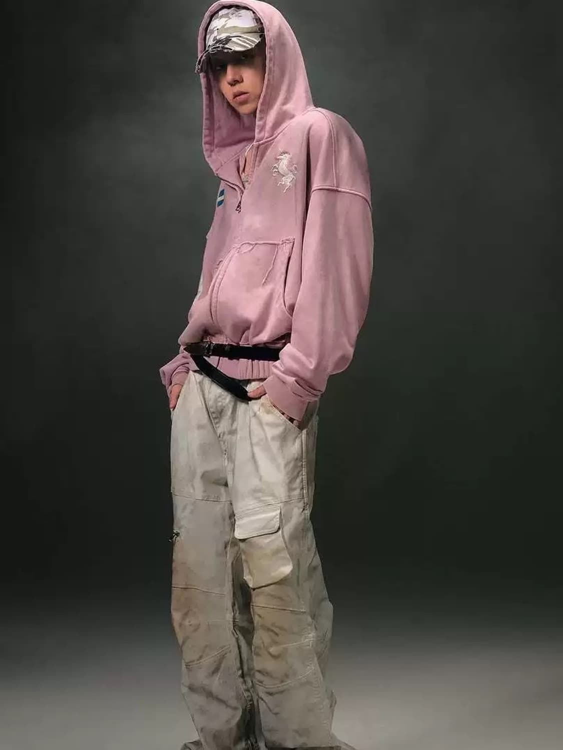 빈티지 워시 핑크 후드집업 상품이미지1