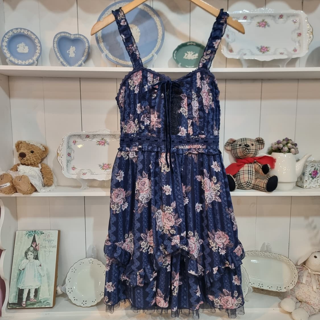 (액시즈팜) 네이비 플라워 쉬폰 원피스 상품이미지4