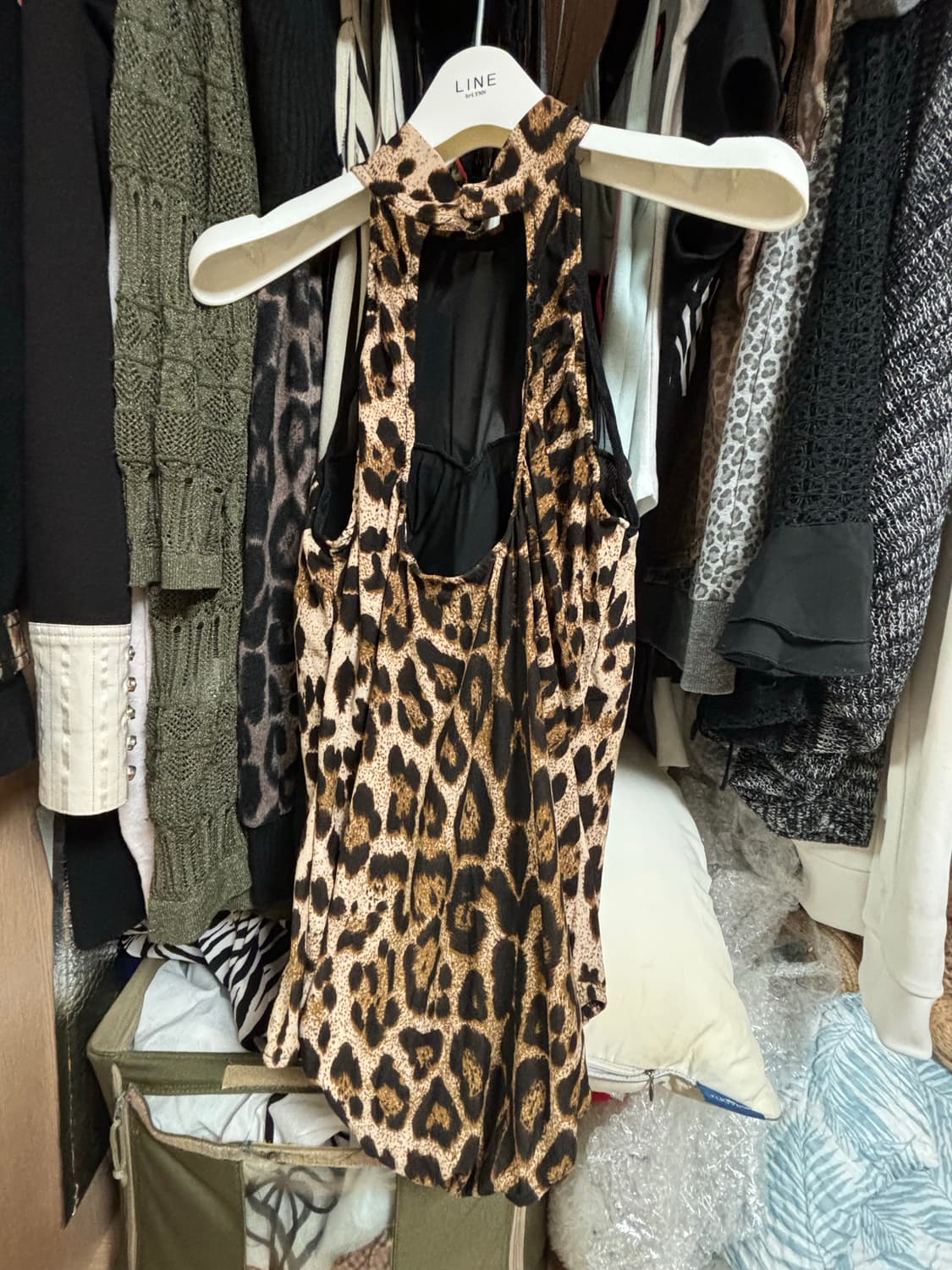 오네갸루 호피 레오파드 바디수트 홀터넥 민소매 시스루 탑 d.i.a.깔 상품이미지2