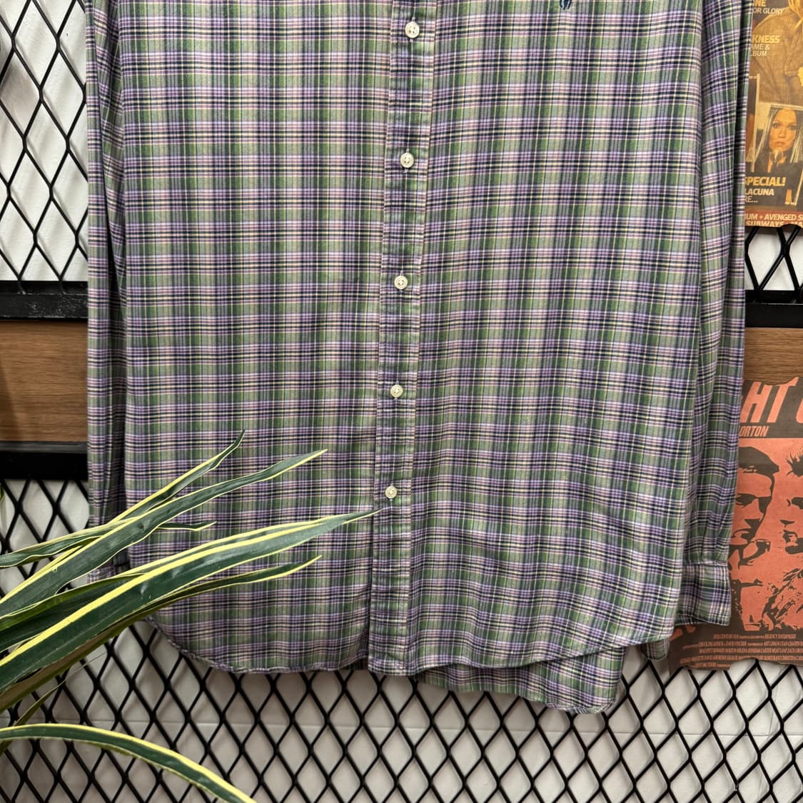 폴로 랄프로렌 긴팔 체크 셔츠 네이비 포니 로고 포인트 퍼플그린 상품이미지4