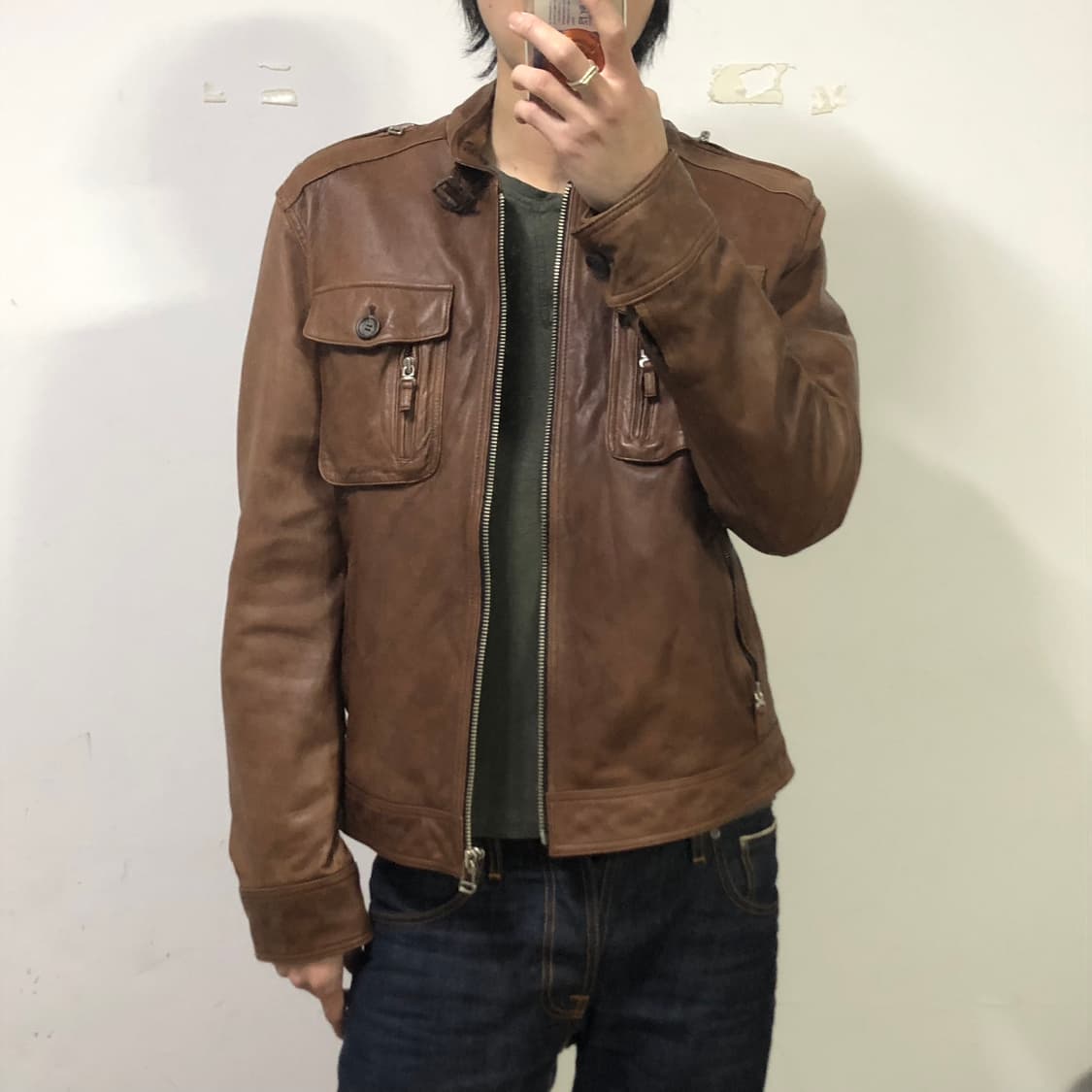 브라운 빈티지 램스킨 레더 자켓 상품이미지3