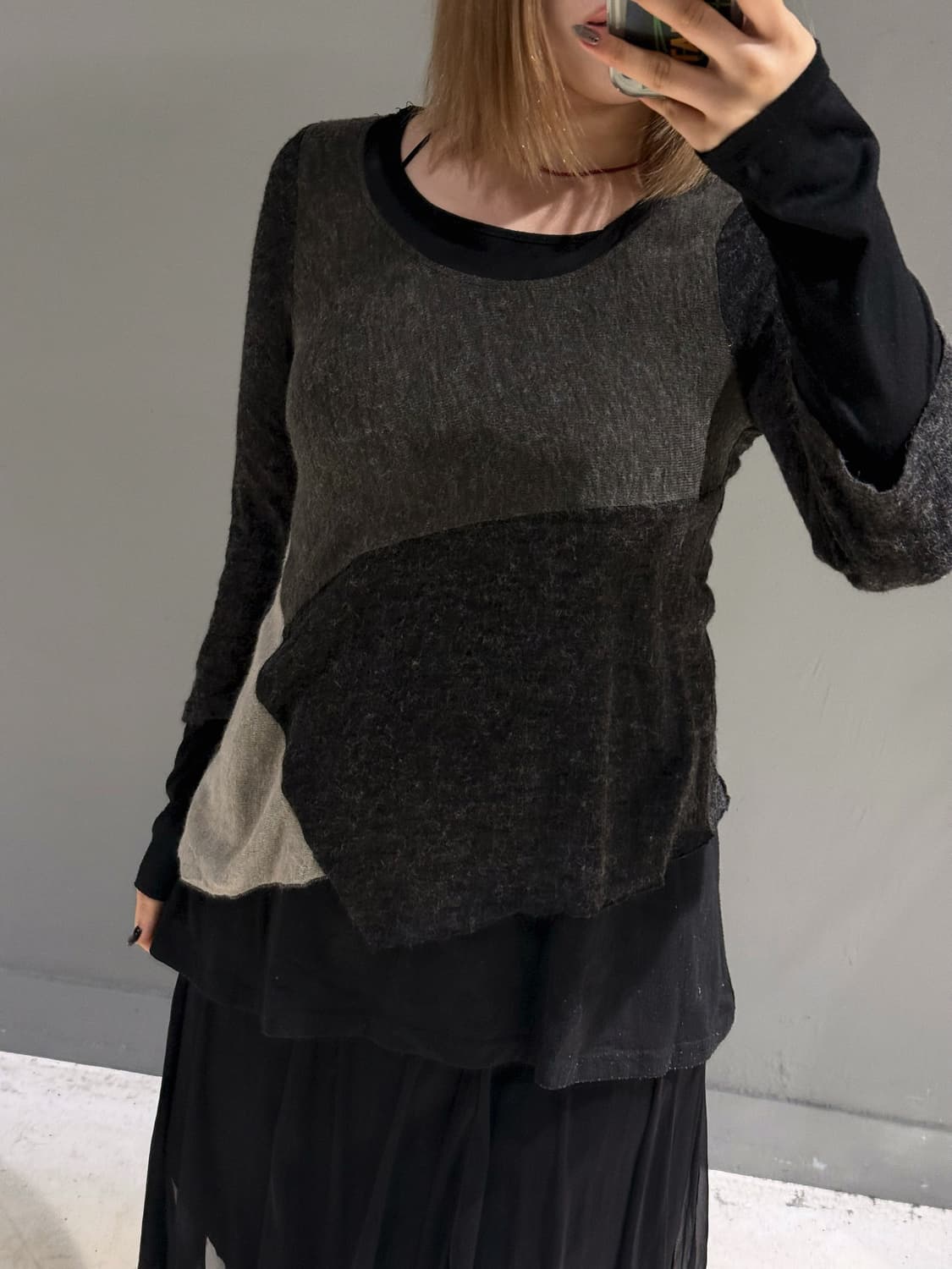 patchwork design layered long sleeve 상품이미지2