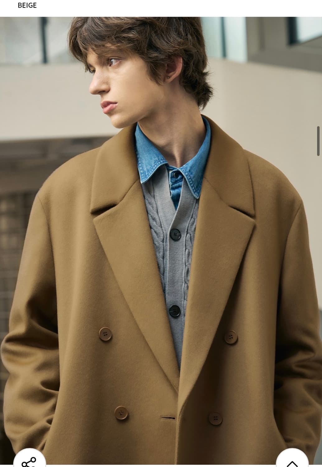 (M) 드로우핏 프리미어 퓨어 캐시미어 로브 더블 코트 [BEIGE] 상품이미지5