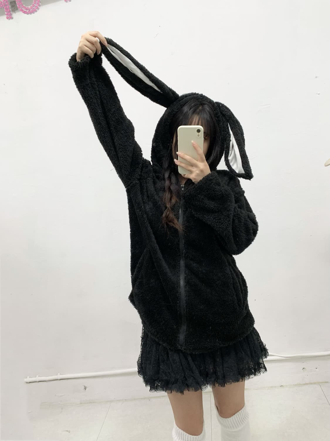 블랙 우사미미 폭닥 후드집업 상품이미지3