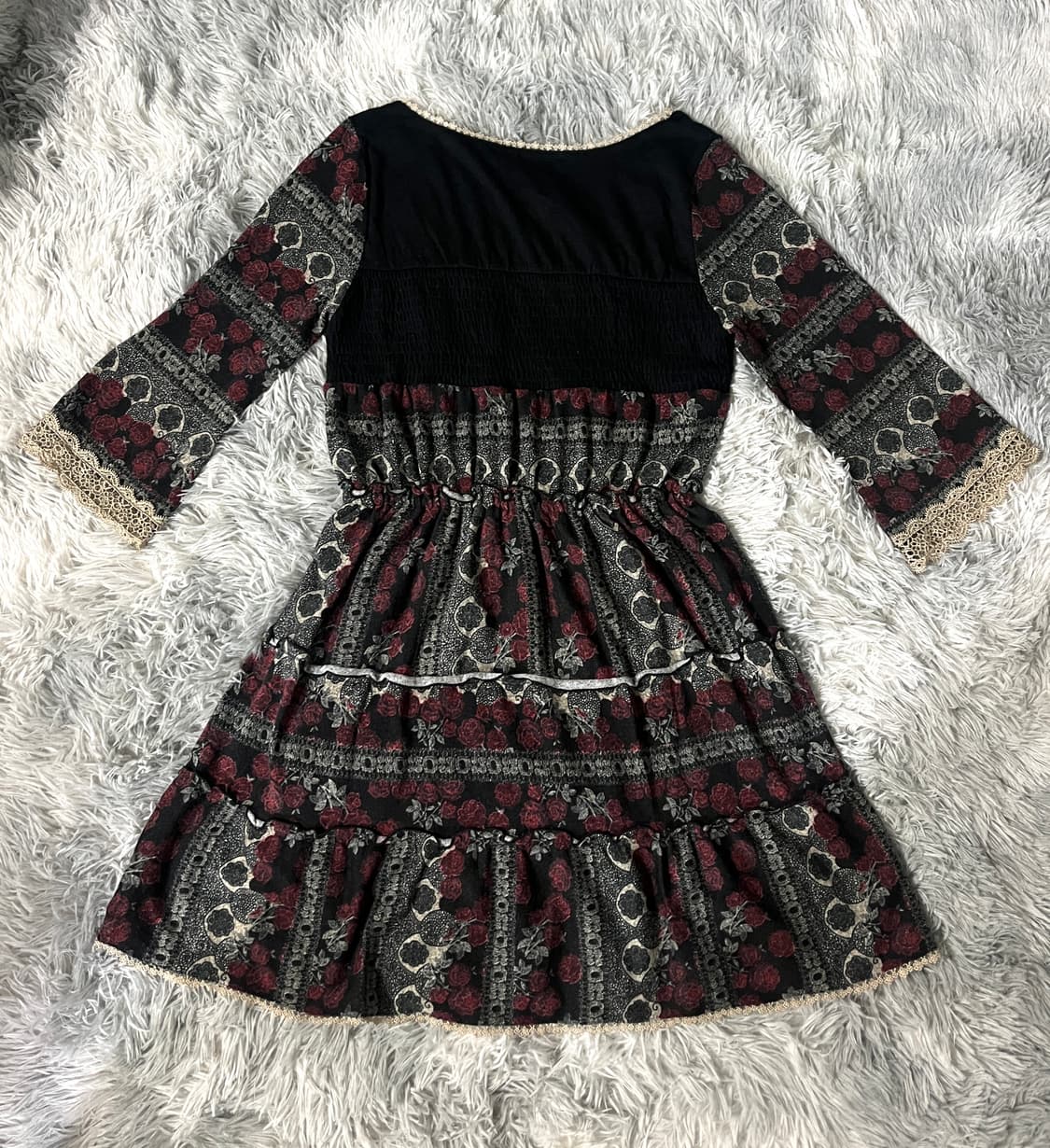 엑시즈팜 엔틱 고스 고딕 레이스 자수 리본 로즈 블랙 원피스  상품이미지8