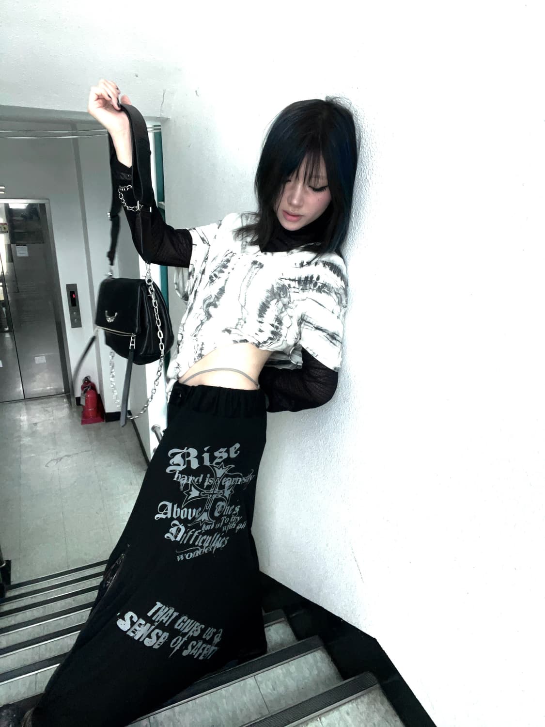 printing half lace zip-up long skirt 상품이미지4