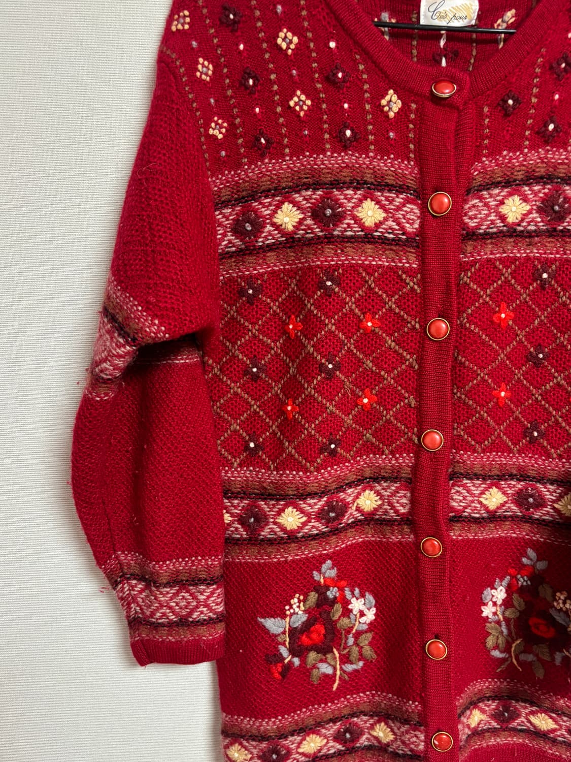 빈티지 꽃 자수 노르딕 니트 가디건 모리걸 히피 하구미 상품이미지3