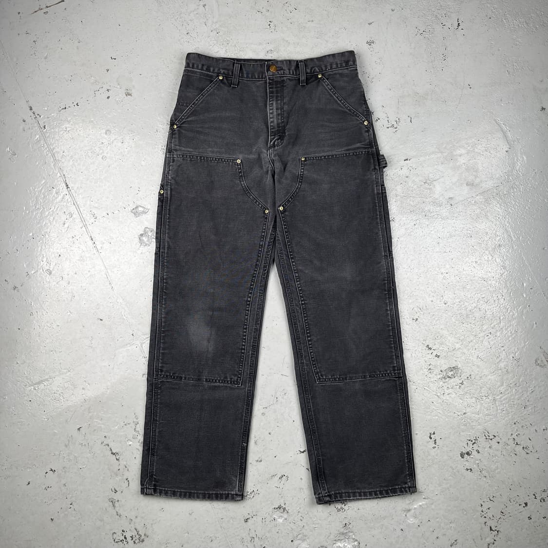 빈티지 칼하트 더블니 B01  블랙 그레이 워크팬츠 상품이미지2