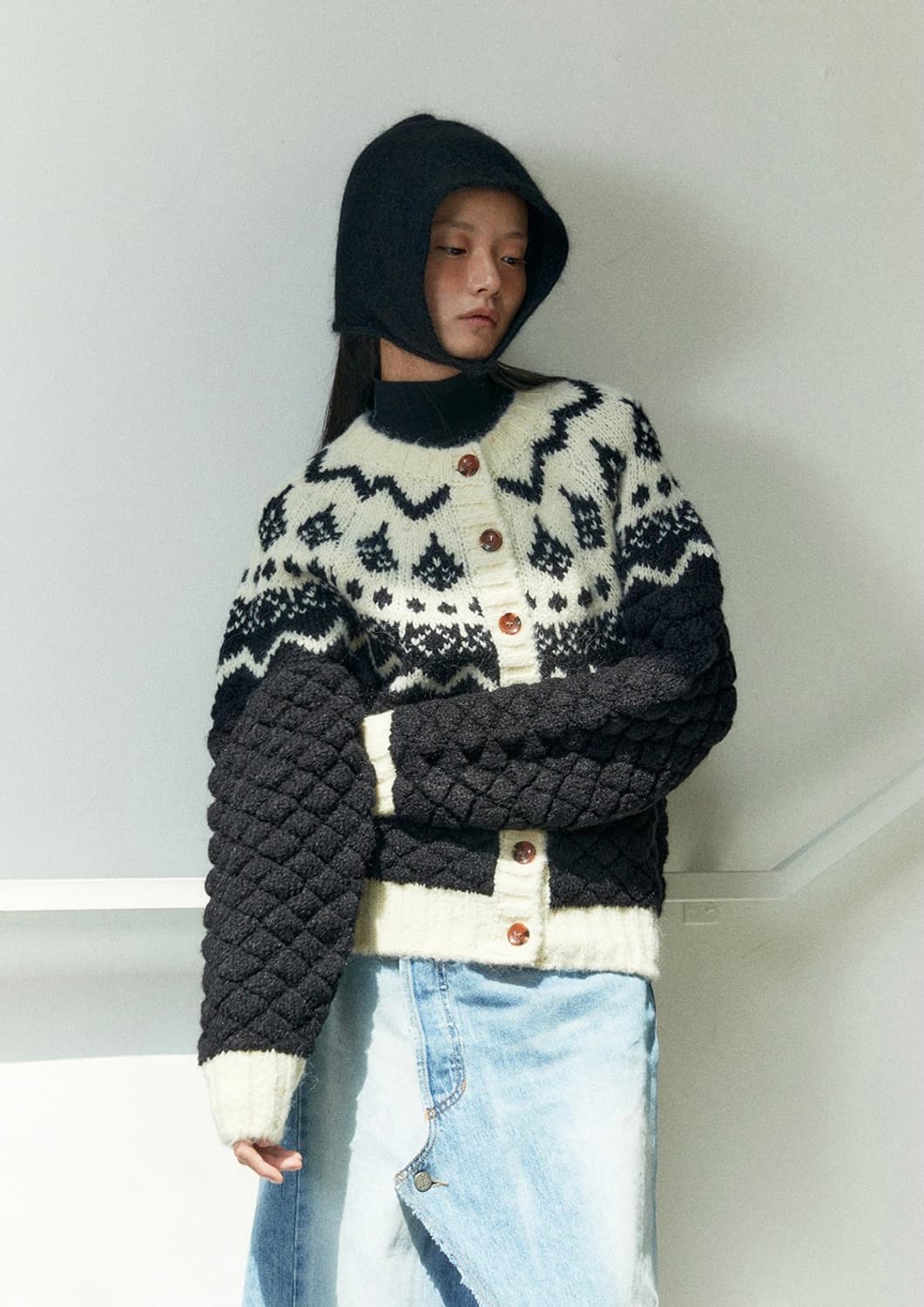 그린버터 와플 노르딕 가디건 블랙 상품이미지2