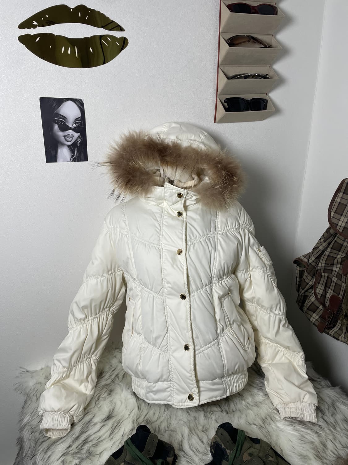 빈티지 화이트 갸루 셔링 패딩 상품이미지3