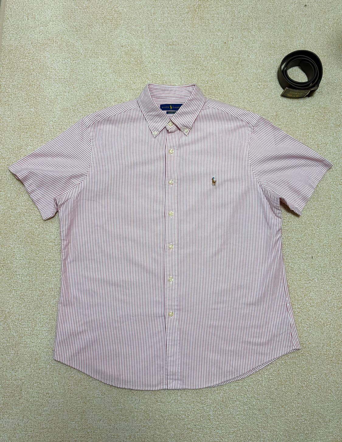 100-105) 폴로 랄프로렌 옥스포드 스트라이프 반팔 셔츠 핑크 상품이미지1