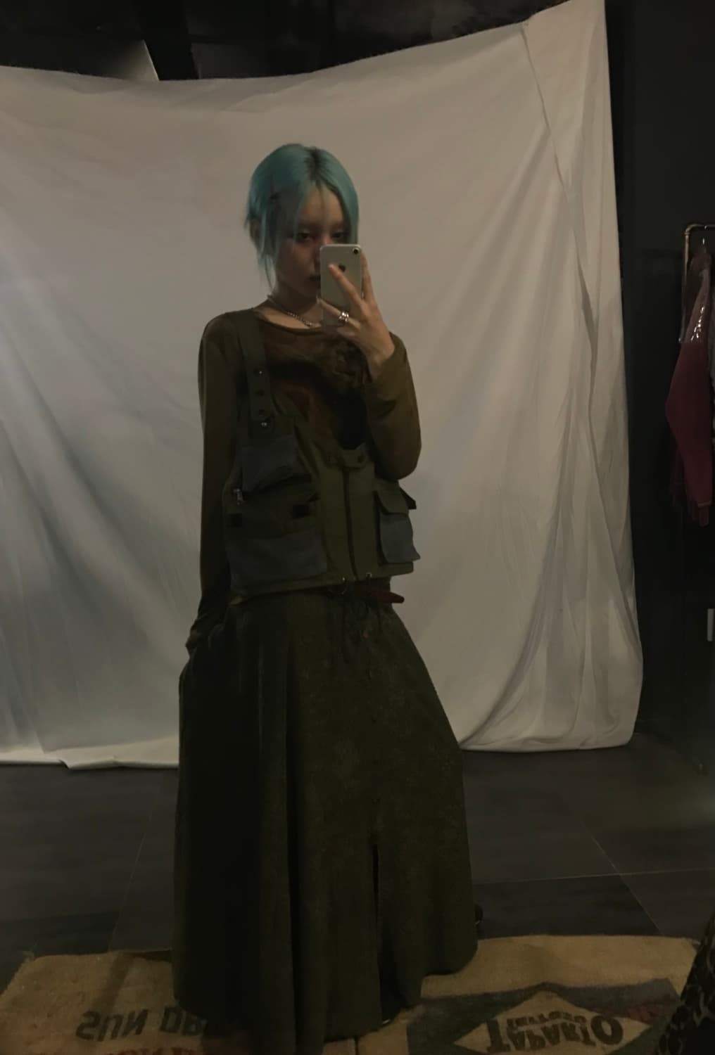 Flower pattern khaki vintage skirt 상품이미지5