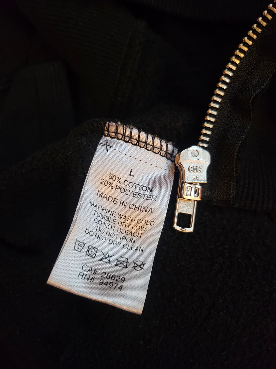 정품(L-105) 스투시 테리소재 블랙 베이직 후드 집업 상품이미지5