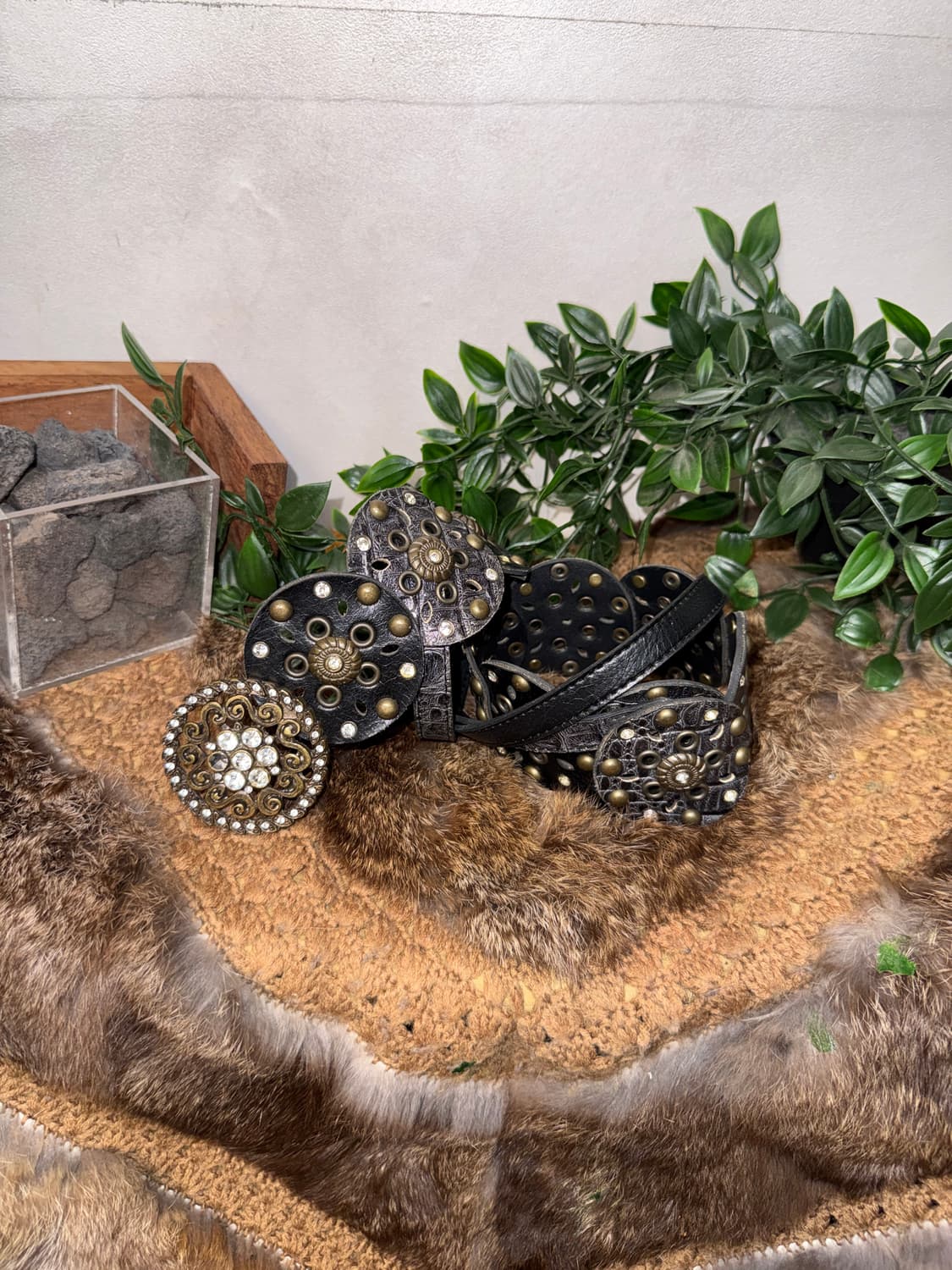 Black python stud twist disc buckle belt 상품이미지2