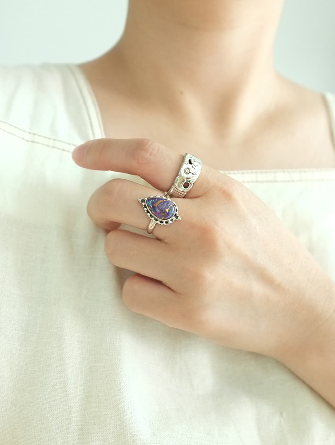 퍼플 코퍼 터키석 천연석 원석 925실버 순은반지  상품이미지6