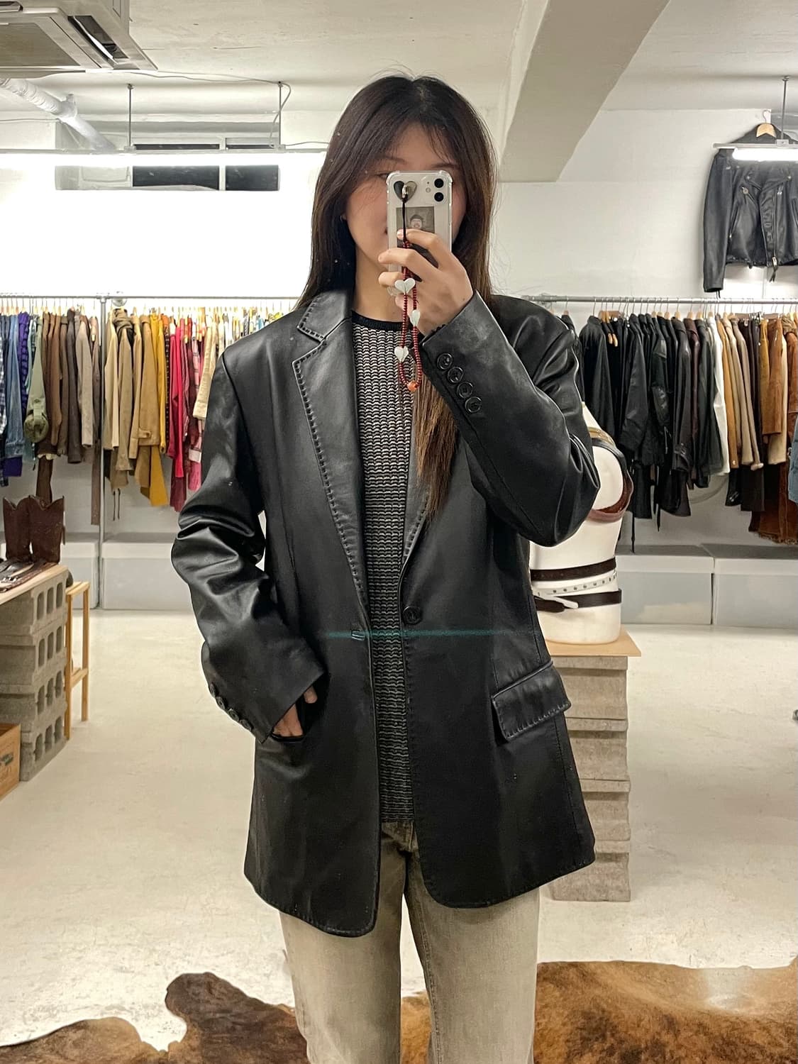 VTG leather stitch blazer jacket 레더 블레이저 상품이미지8