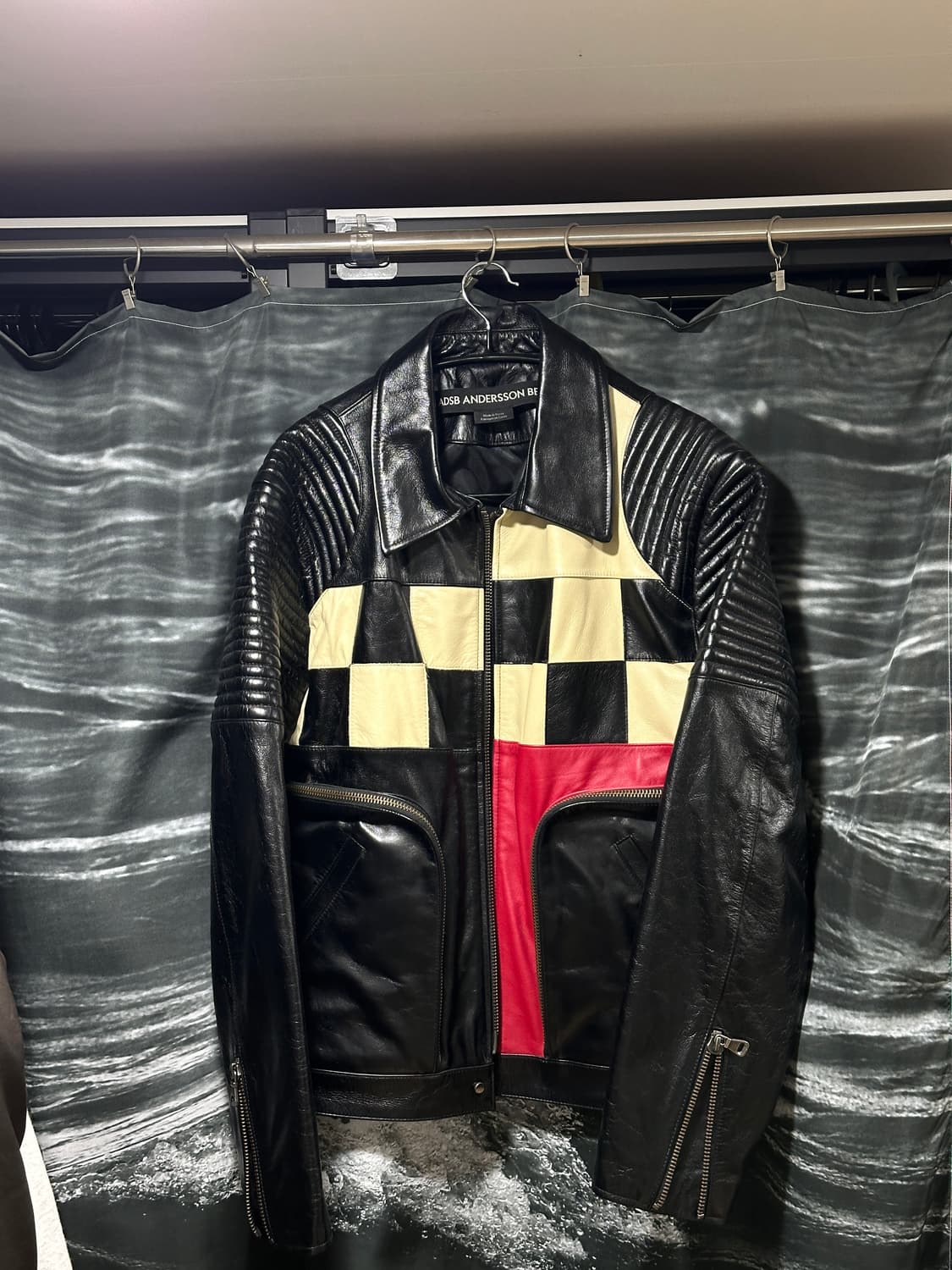 앤더슨벨 체커보드 레더 바이커 자켓 L 상품이미지4