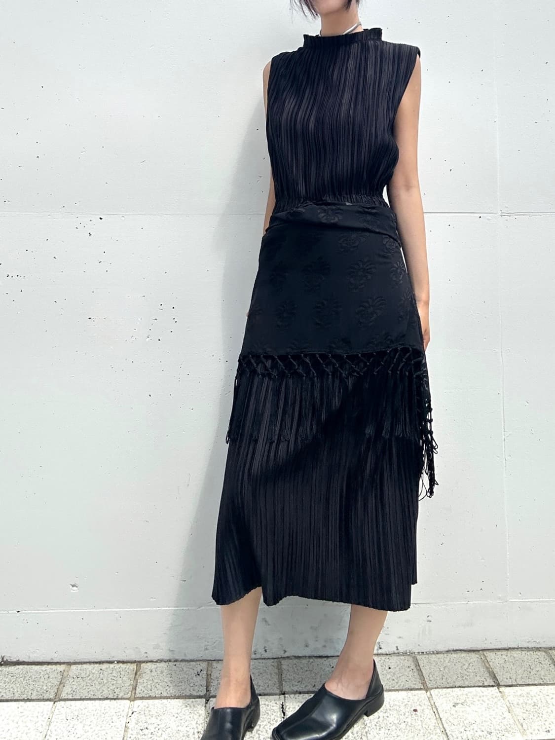 Rose pattern fringe cardigan / black 상품이미지8