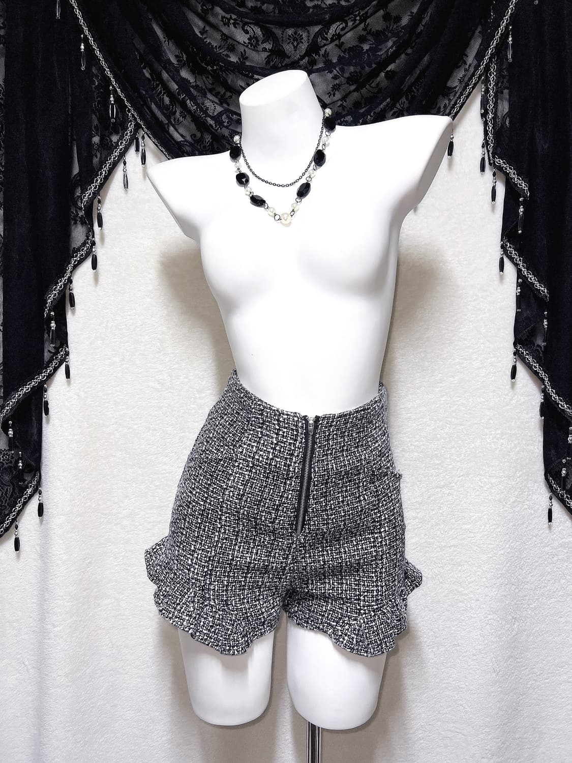 트위드 프릴 하이웨스트 반바지 숏팬츠 로맨틱갸루 로걀 오네 히메 양산형 상품이미지8