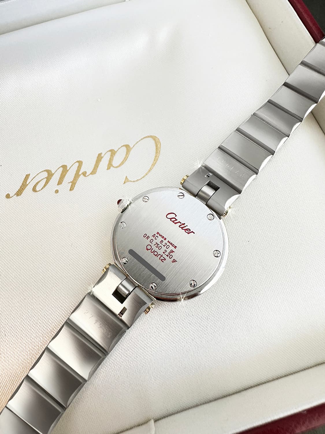 까르띠에 산토스 희귀 와인 다이얼 여성용 콤비 다이아 시계 상품이미지7