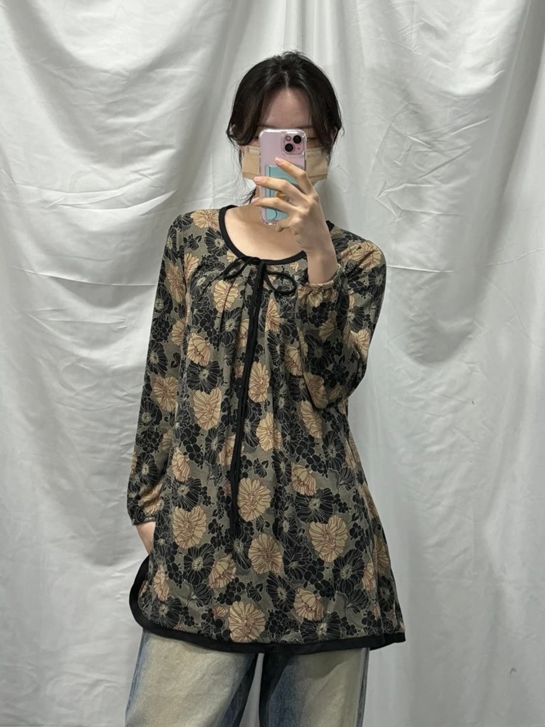 Vintage 플라워패턴 긴팔 미니 원피스 M 상품이미지2