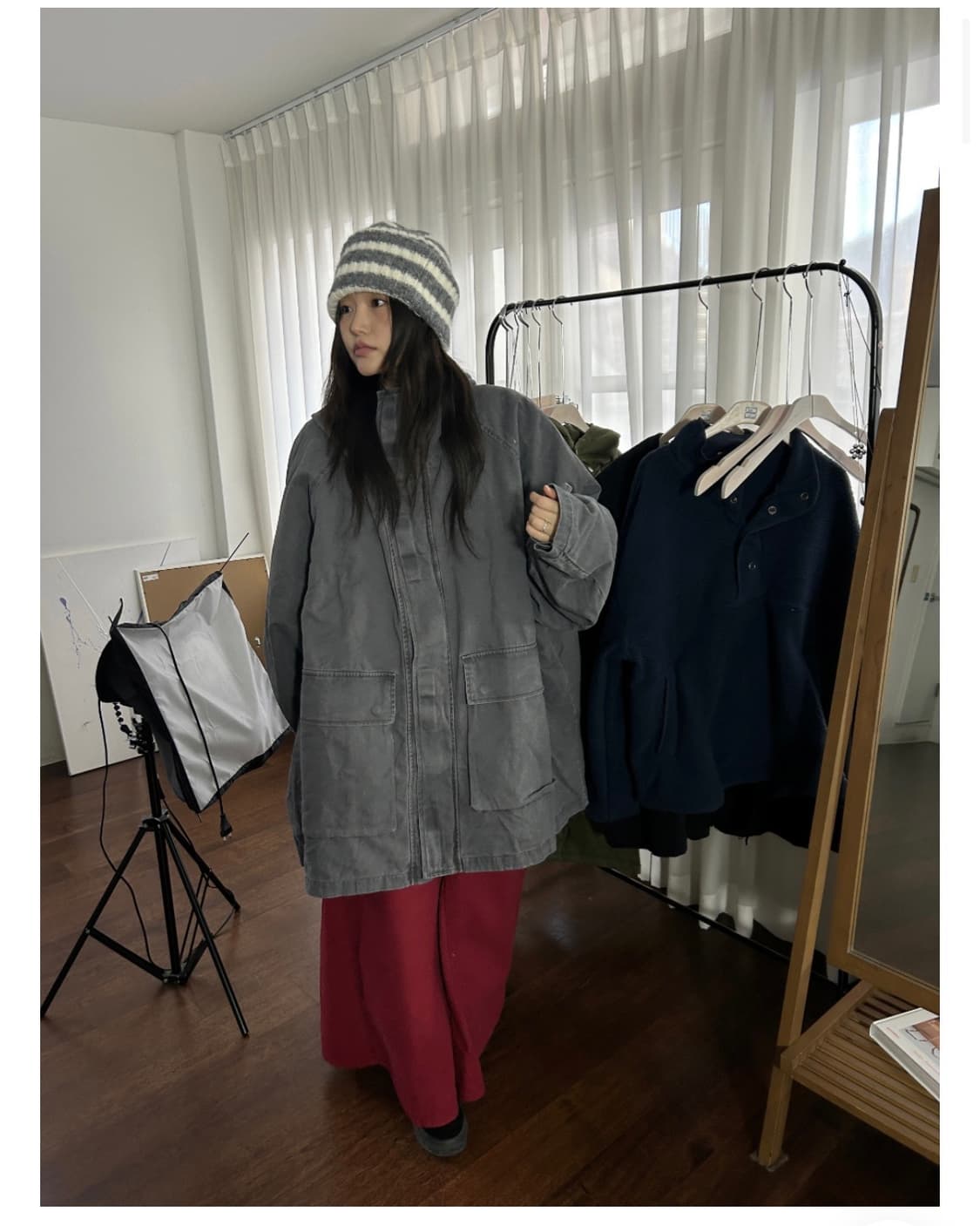 더기 시어링 오버핏 코튼 야상 가든페이지 후드 워싱 사파리 자켓 상품이미지6