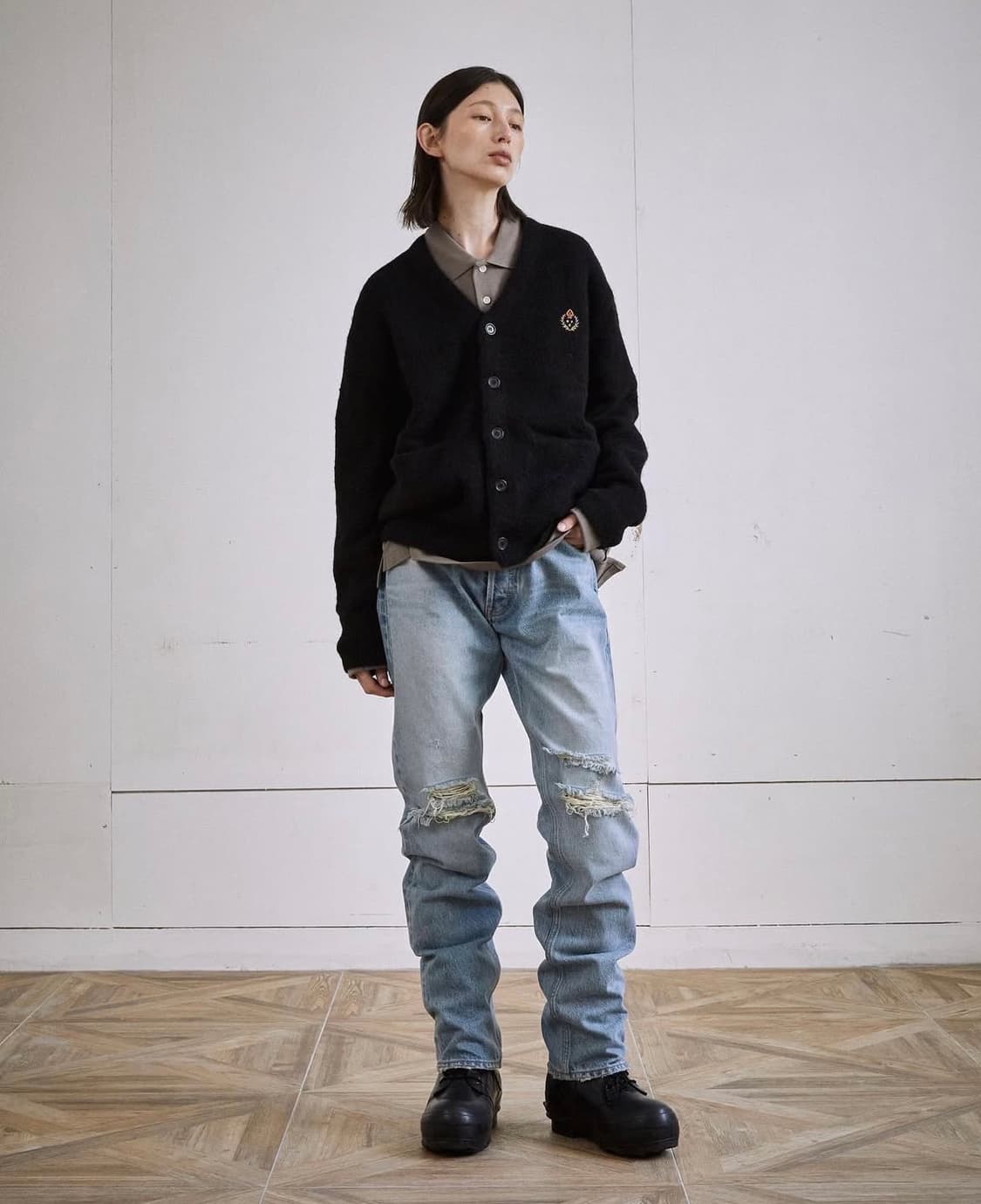 새제품) 헤리티지플로스 알파카 가디건 베이지 남녀공용 S 니트 상품이미지6